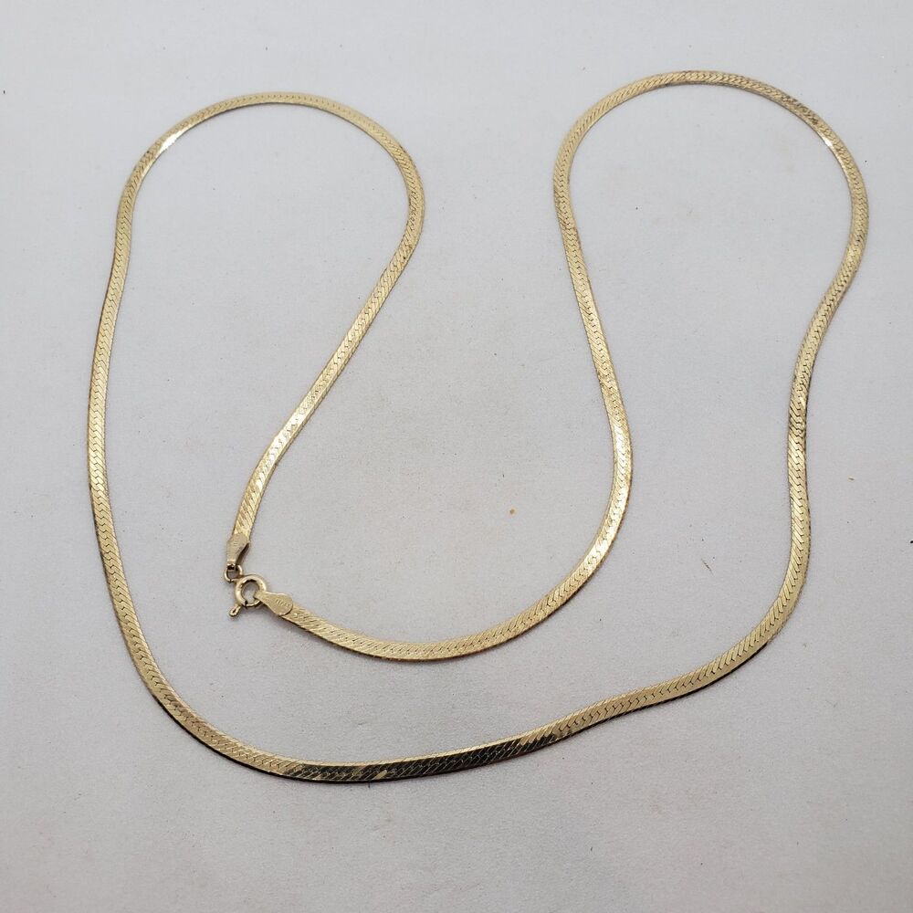 24" Gold Plated Sterling Silver Herringbone Necklace Long 925